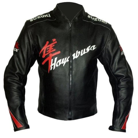 SUZUKI GSXR Motorcycle Leather Racing Red Jacket - bombersflight