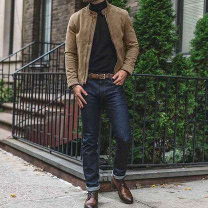 A man wearing Suede Biker Jacket