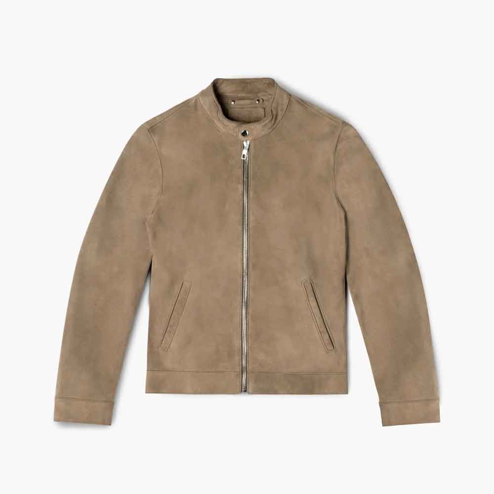Mens Suede Biker Jacket in Cafe Racer Style