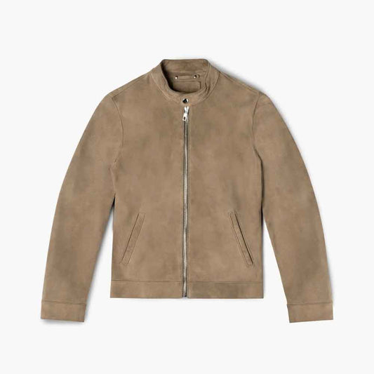Mens Suede Biker Jacket in Cafe Racer Style