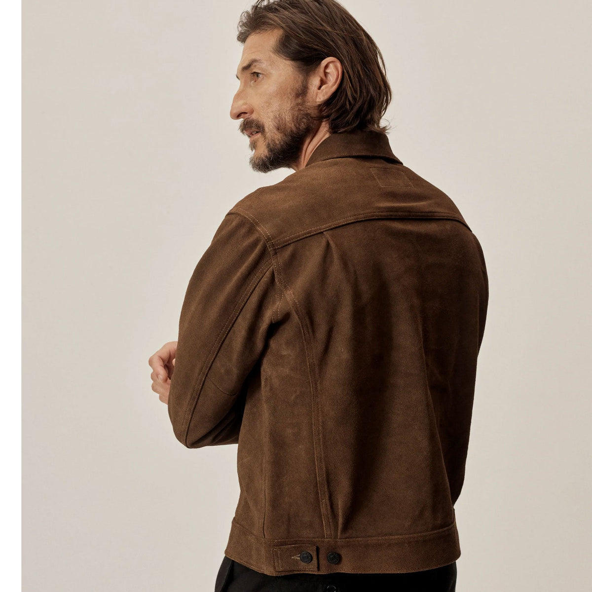 back view of suede leather jacket