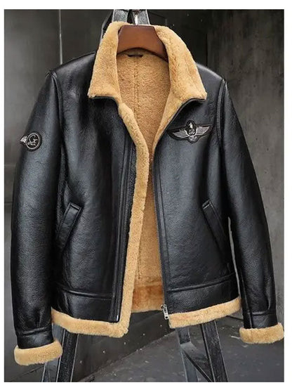 Men's Black Shearling Flight Jacket Coat - bombersflight