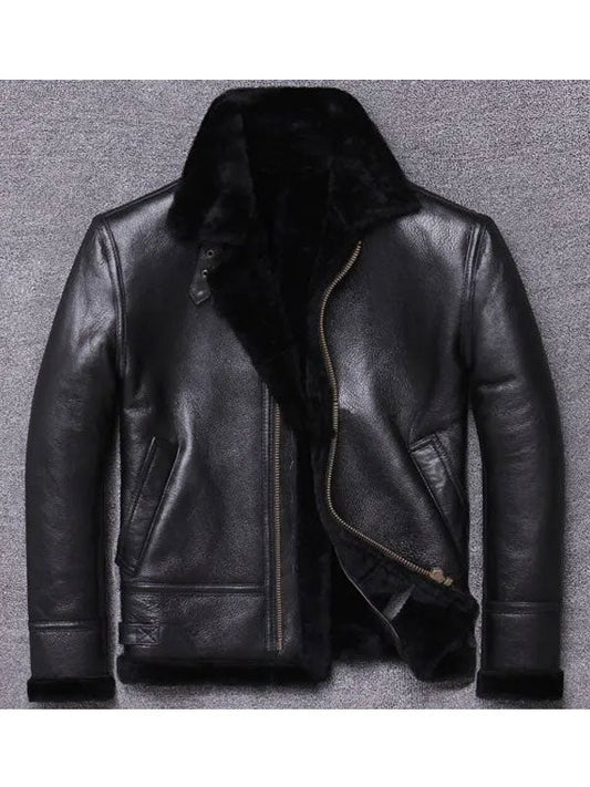 Men's Sheepskin Winter Black Fur Coat Jacket - bombersflight