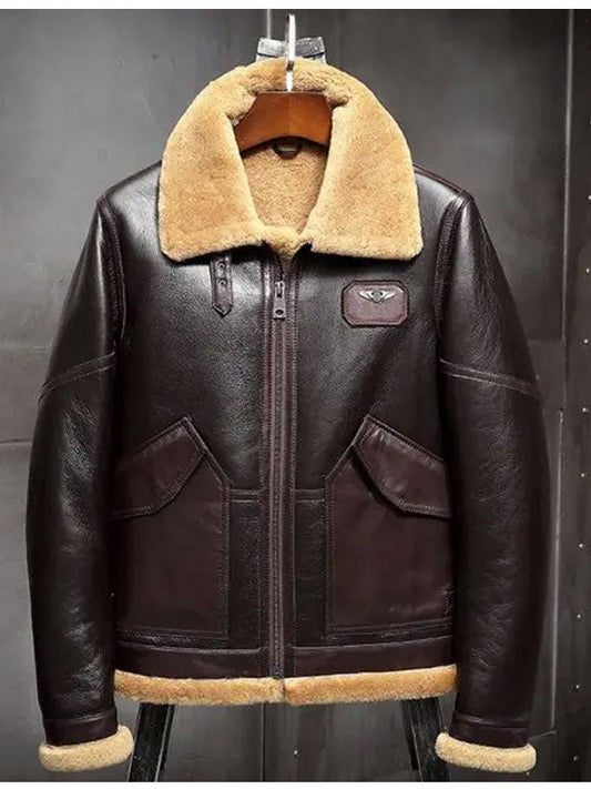Men's Dark Brown Shearling Leather Jacket Coat - bombersflight