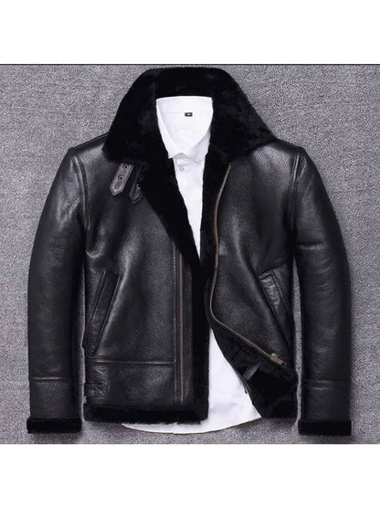 Men's Sheepskin Winter Black Fur Coat Jacket - bombersflight