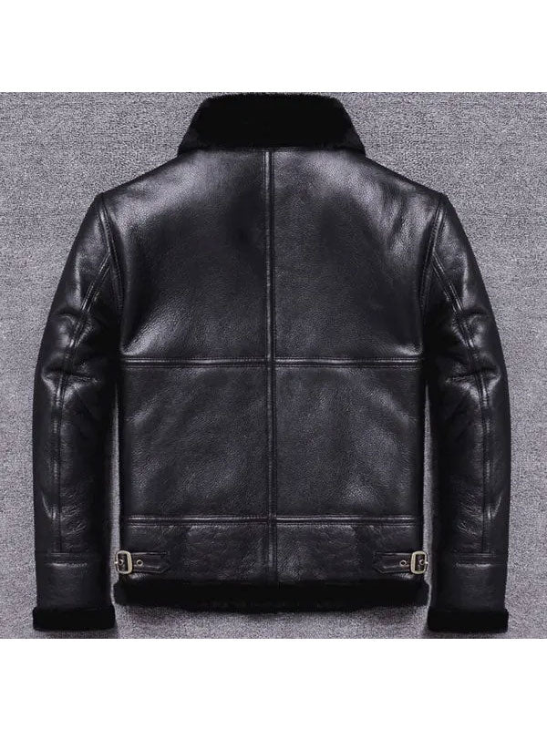Men's Sheepskin Winter Black Fur Coat Jacket - bombersflight