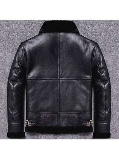Men's Sheepskin Winter Black Fur Coat Jacket - bombersflight