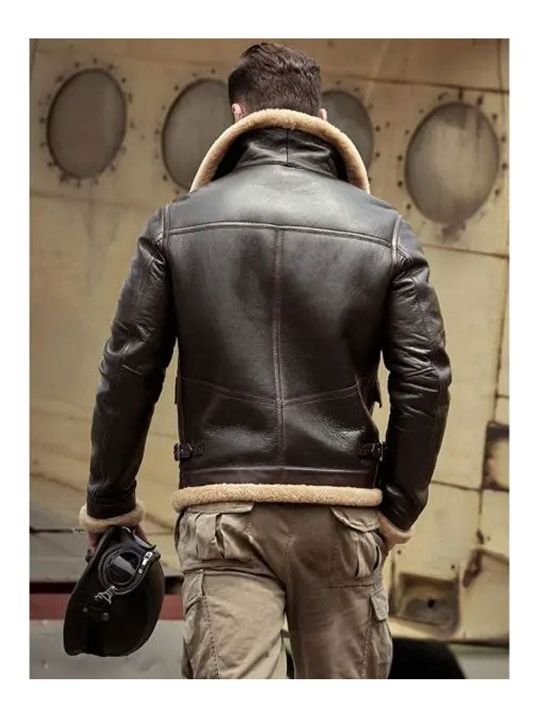 Men's Dark Brown Shearling Leather Jacket Coat - bombersflight