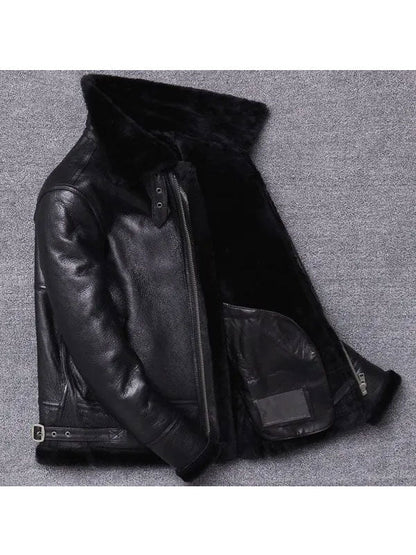 Men's Sheepskin Winter Black Fur Coat Jacket - bombersflight