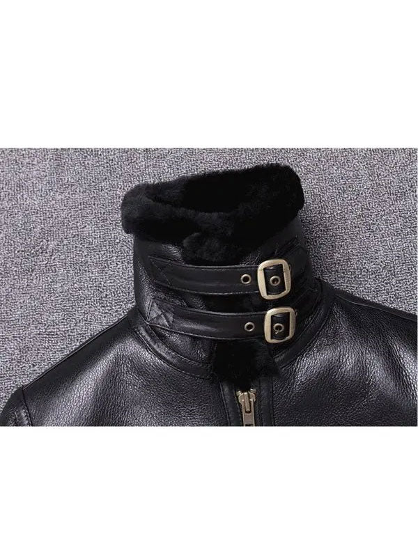 Men's Sheepskin Winter Black Fur Coat Jacket - bombersflight