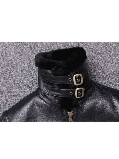 Men's Sheepskin Winter Black Fur Coat Jacket - bombersflight