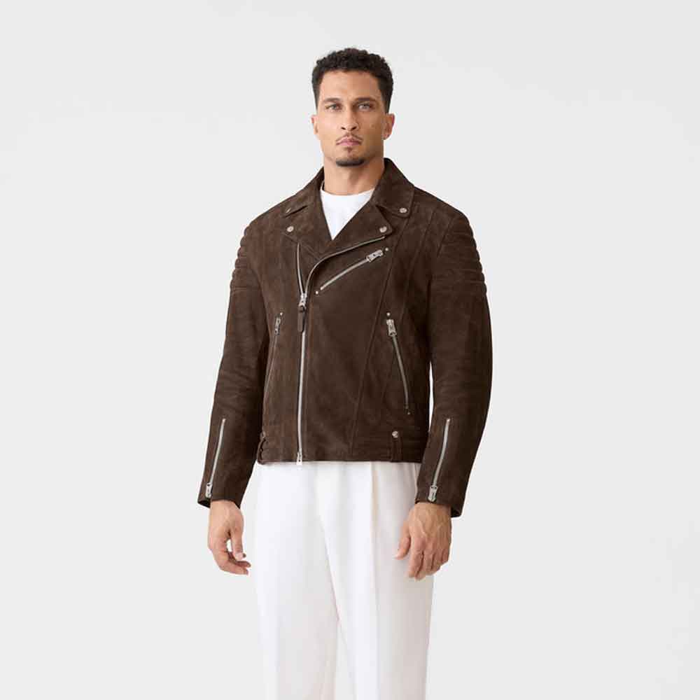 A man wearing Suede Biker Jacket