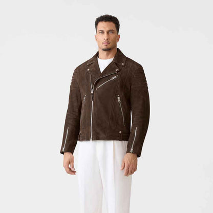 A man wearing Suede Biker Jacket
