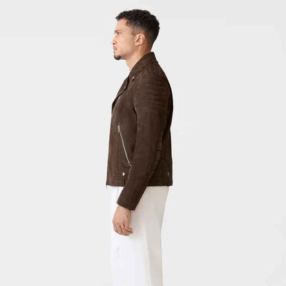 Suede Biker Jacket Men side pose
